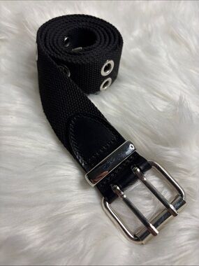 Black Canvas Belt with Silver Buckle - Unbranded